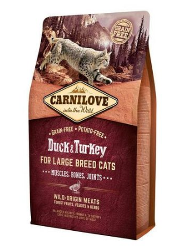 Carnilove, bezzbożowa karma dla dorosłych kotów dużych ras, kaczka, indyk, 2 kg