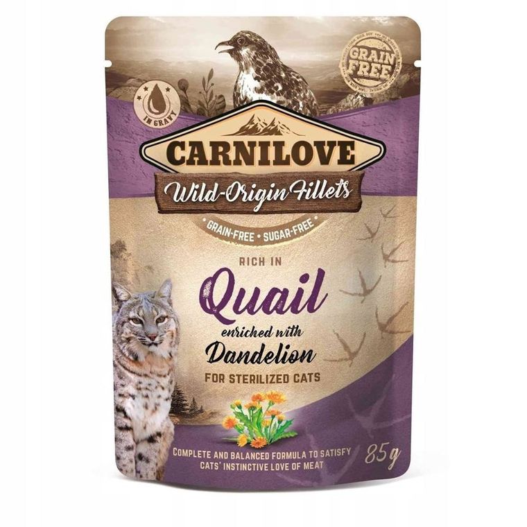 Carnilove, Cat Pouch Quail&Dendelion Sterilized, karma mokra dla kota, 85g