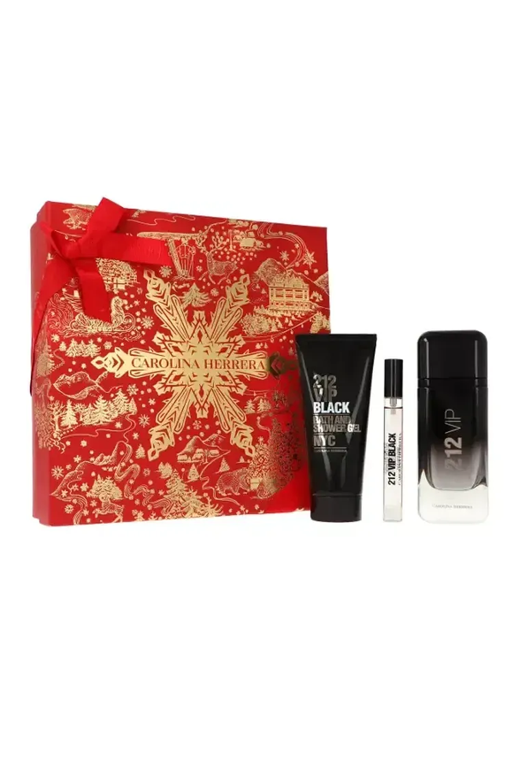 Carolina Herrera, 212 VIP Black, zestaw: woda perfumowana, 100 ml + żel pod prysznic, 100 ml + woda perfumowana, 10 ml