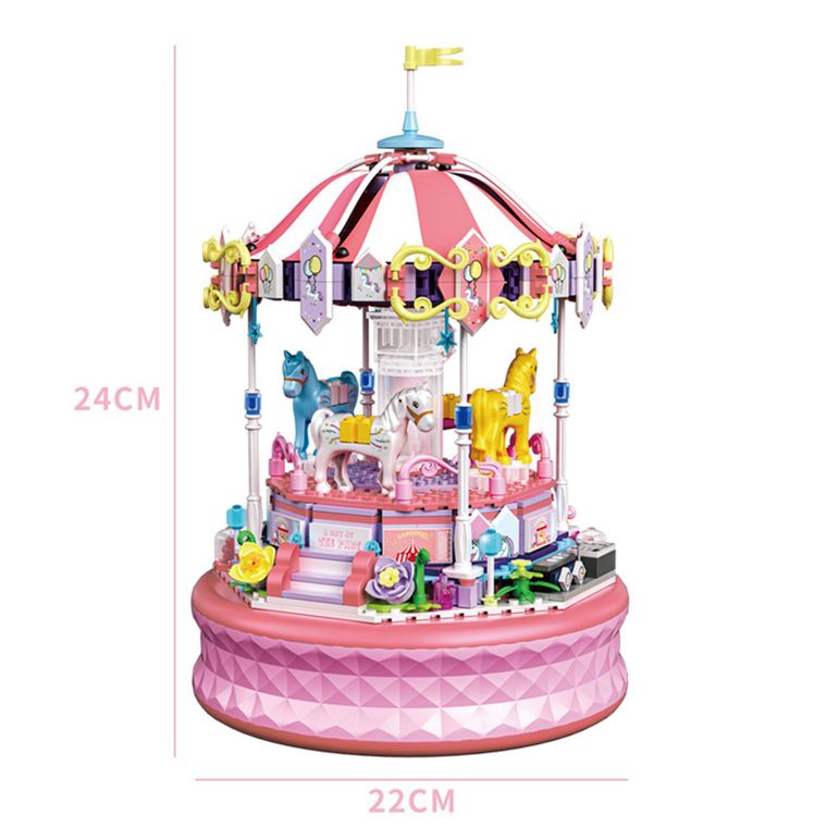 Carousel, klocki konstrukcyjne z pozytywką, karuzela z konikami, 591 elementów