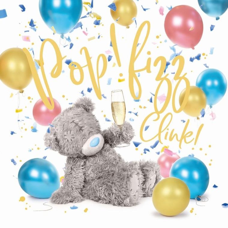 Carte Blanche, Greetings, karnet holograficzny 3D, Miś z kieliszkiem szampana, 152-152 cm