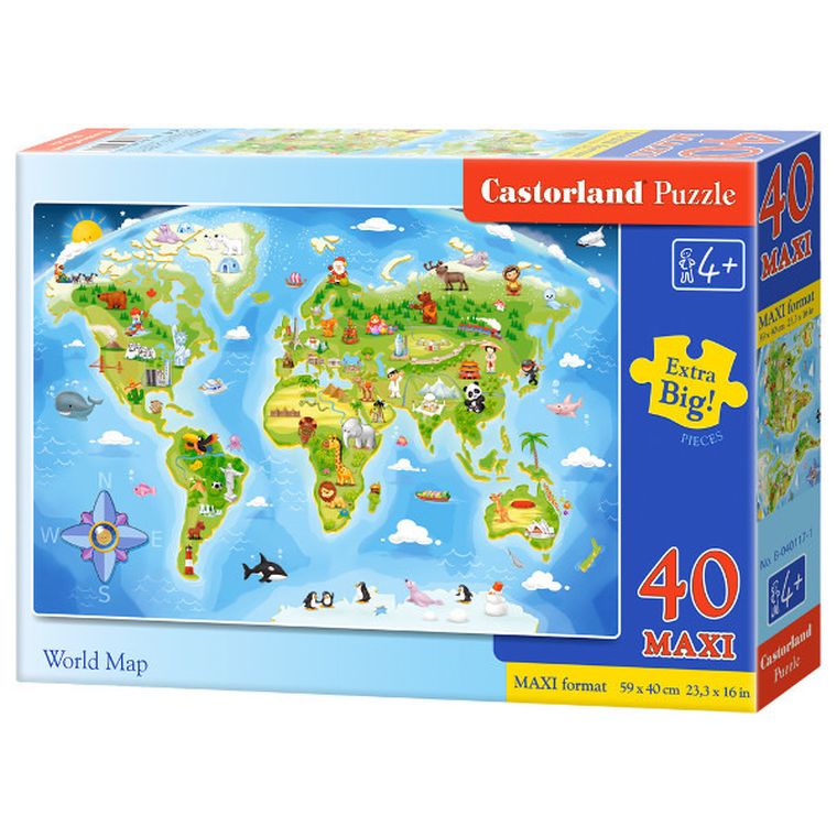 Castorland, Mapa świata, puzzle maxi, 40 elementów