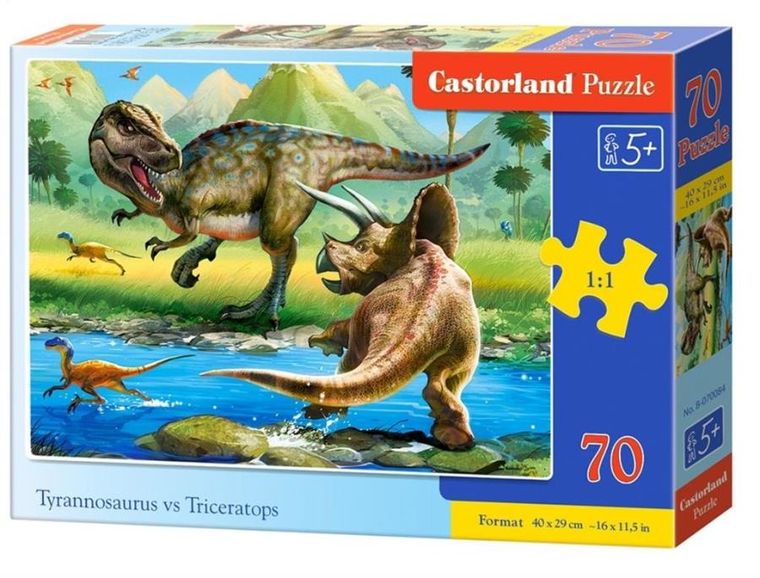 Castorland, Tyrannosaurus kontra Triceratops, puzzle, 70 elementów
