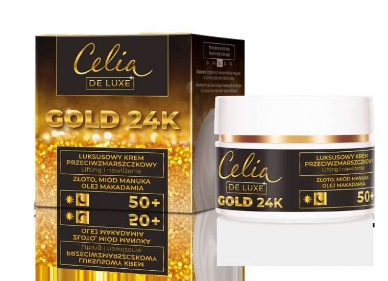 Celia, Gold 24k, luksusowy krem przeciwzmarszczkowy 50+, lifting i nawilżenie, 50 ml