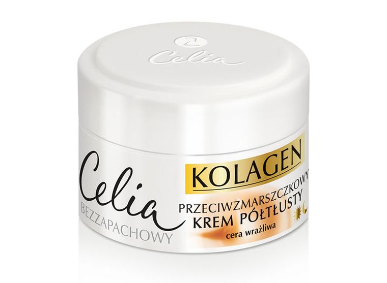 Celia, Kolagen, przeciwzmarszczkowy krem półtłusty do twarzy z kozim mlekiem, 50 ml