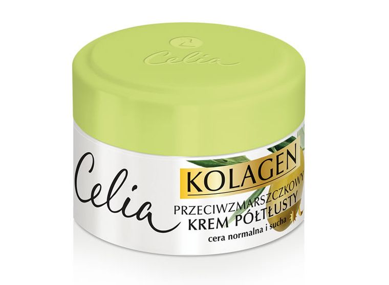Celia, Kolagen, przeciwzmarszczkowy krem półtłusty do twarzy z oliwką, 50 ml