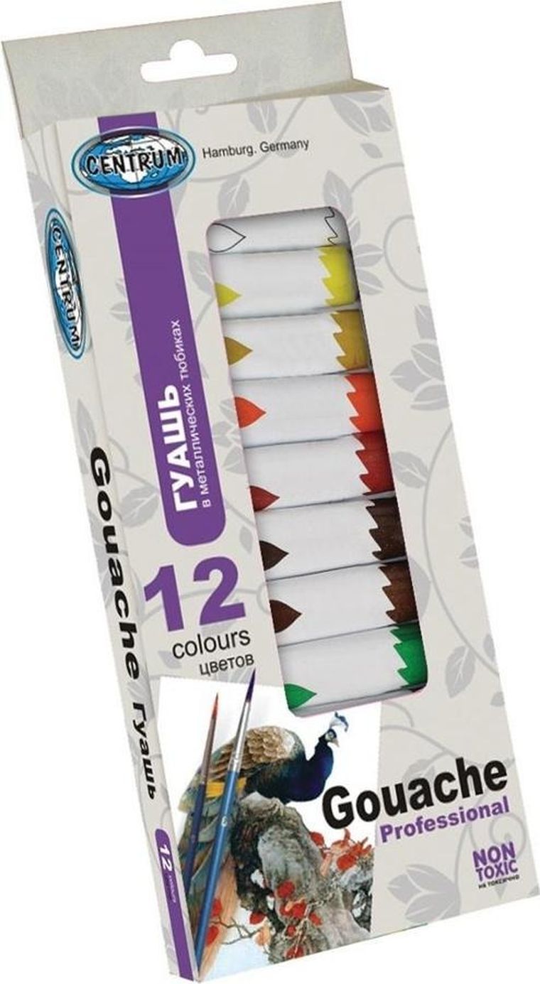 Centrum, farby gwaszowe, 12 kolorów, 12 ml