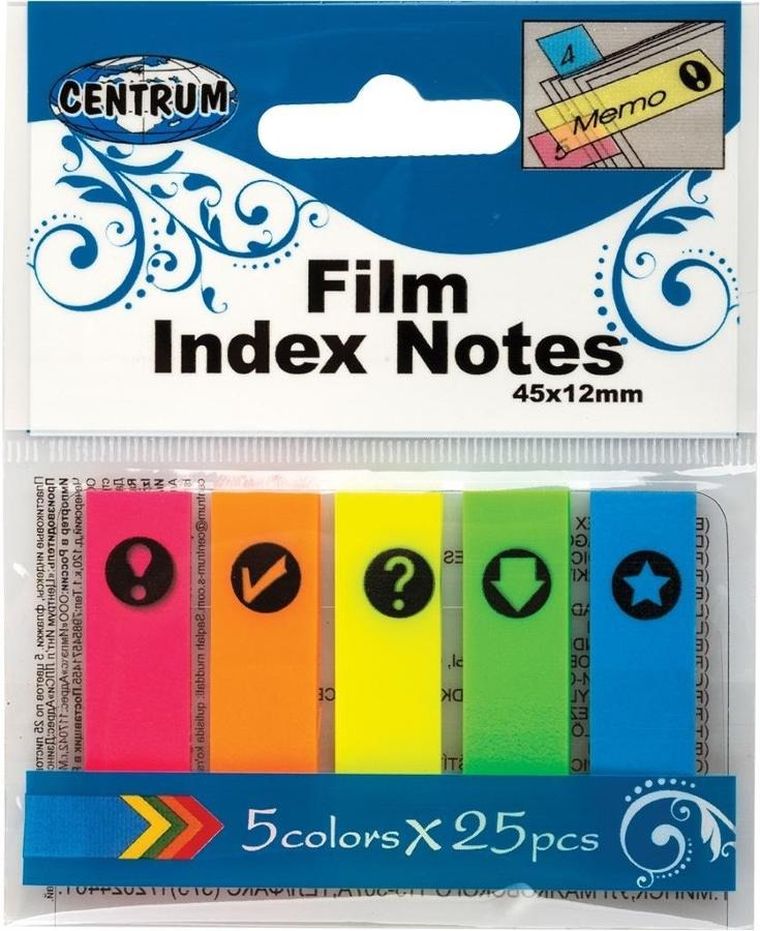 Centrum, zakładki indeksujące, 45-12 mm, 25 kartek