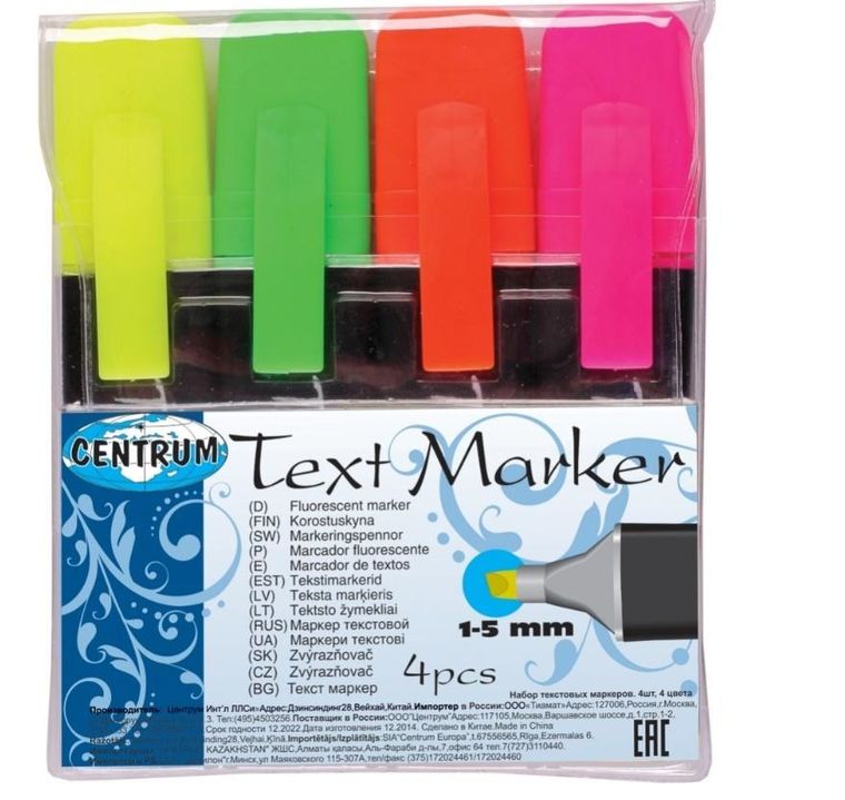 Centrum, zestaw zakreślaczy, 4 szt.