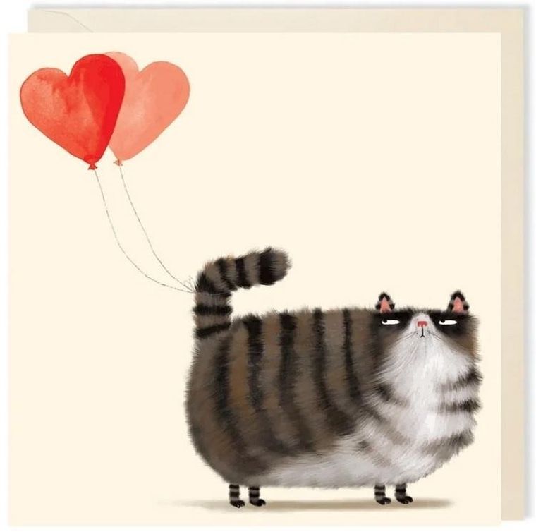 Charley Rabbit, karnet kwadratowy, walentynki, kot z balonami