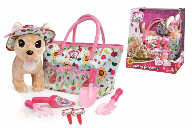 Chi Chi Love, Happy Gardening, piesek maskotka w torebce z akcesoriami ogrodniczymi