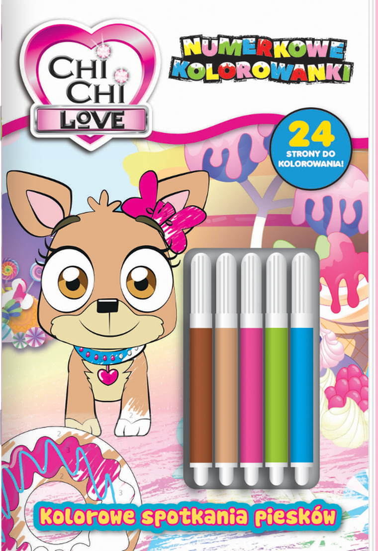 Chi Chi love. Numerkowe kolorowanki. Kolorowe spotkania piesków