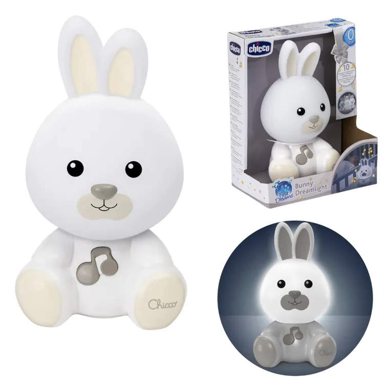 Chicco, First Dreams, Króliczek, lampka nocna, uspokajacz z dźwiękami, beżowa