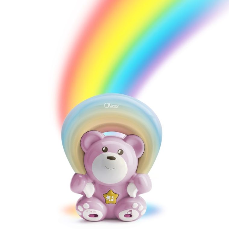 Chicco, First Dreams, Miś Rainbow, projektor z muzyką, uspokajacz, różowy