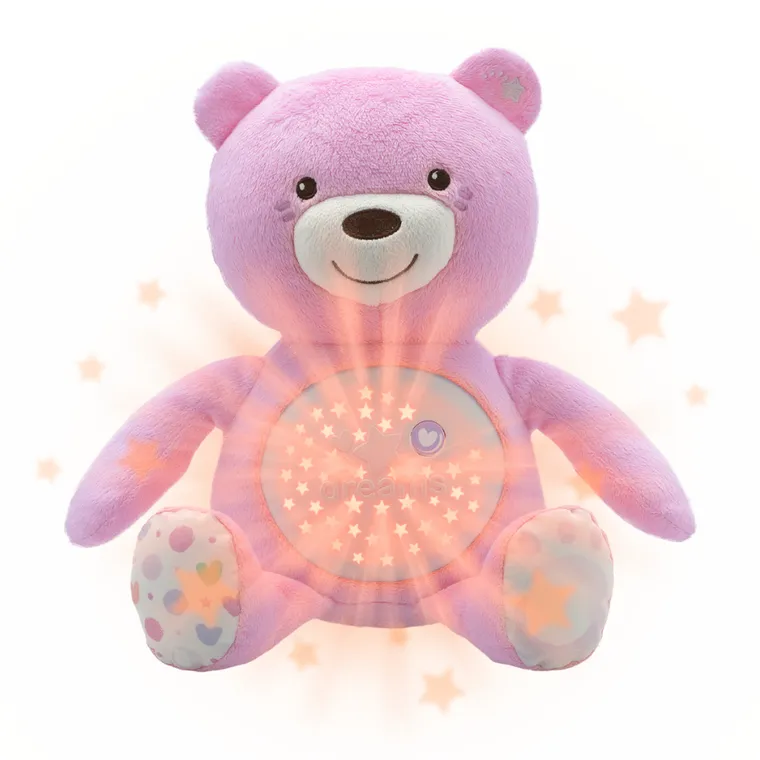 Chicco, First Dreams, Miś z Projektorem, maskotka, uspokajacz z dźwiękami, muzyka klasyczna, różowy