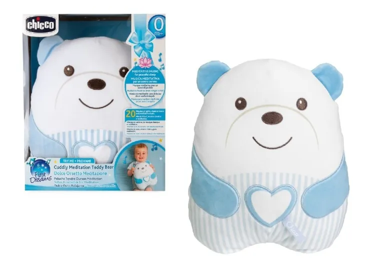 Chicco, First Dreams, Misiek Brzuszek, maskotka ze światłem i melodiami, niebieski