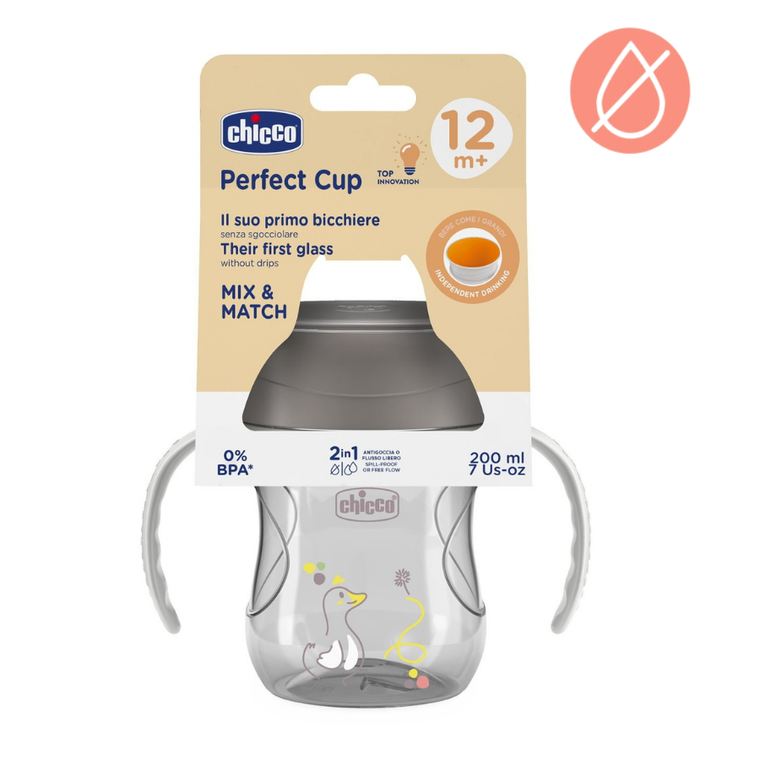 Chicco, kubek treningowy 360° do nauki samodzielnego picia, szary, 12m+, 200 ml