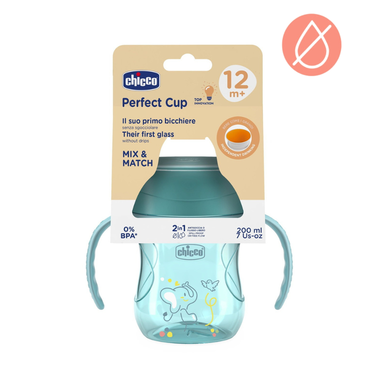 Chicco, kubek treningowy 360° do nauki samodzielnego picia, turkusowy, 12m+, 200 ml
