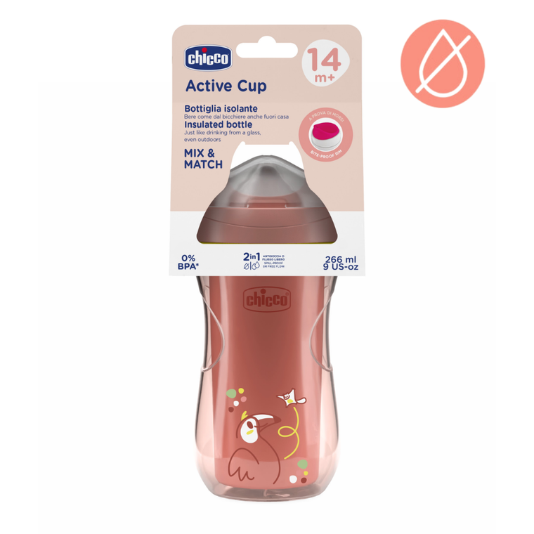 Chicco, kubek treningowy, niekapek, termiczny z twardym ustnikiem, brzoskwiniowy, 14m+, 266 ml