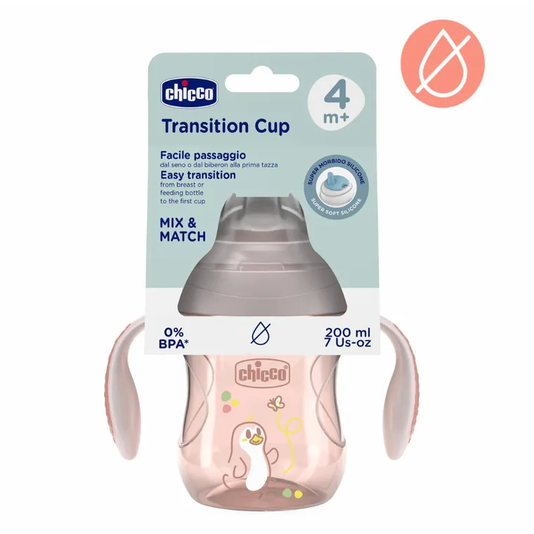 Chicco, kubek treningowy, niekapek z miękkim ustnikiem, beżowy, 4m+, 200 ml