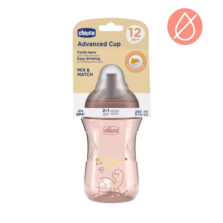 Chicco, kubek treningowy, niekapek z ustnikiem w kształcie słomki, brzoskwiniowy 12m+, 266 ml