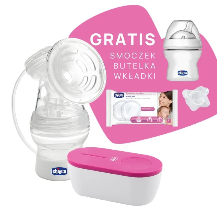 Chicco, laktator elektryczny podróżny + butelka NaturalFeeling, smoczek Physioforma Mini Soft, wkładki laktacyjne