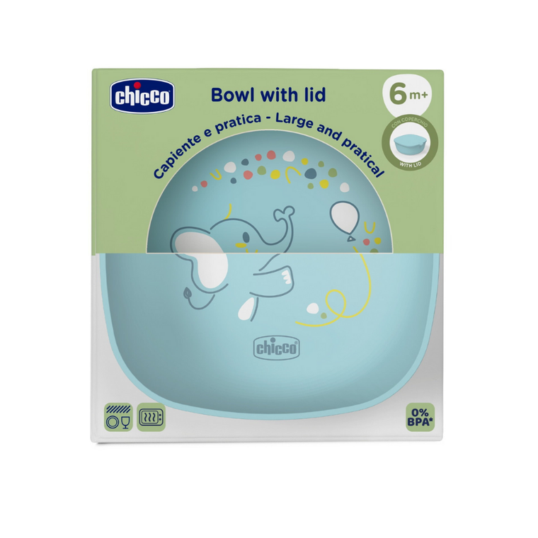 Chicco, miseczka z pokrywką, niebieska, 6m+