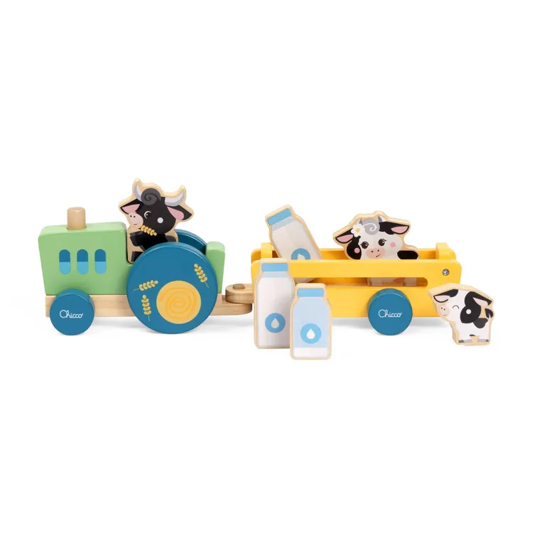 Chicco, My Wood Friends, drewniany traktorek z farmy