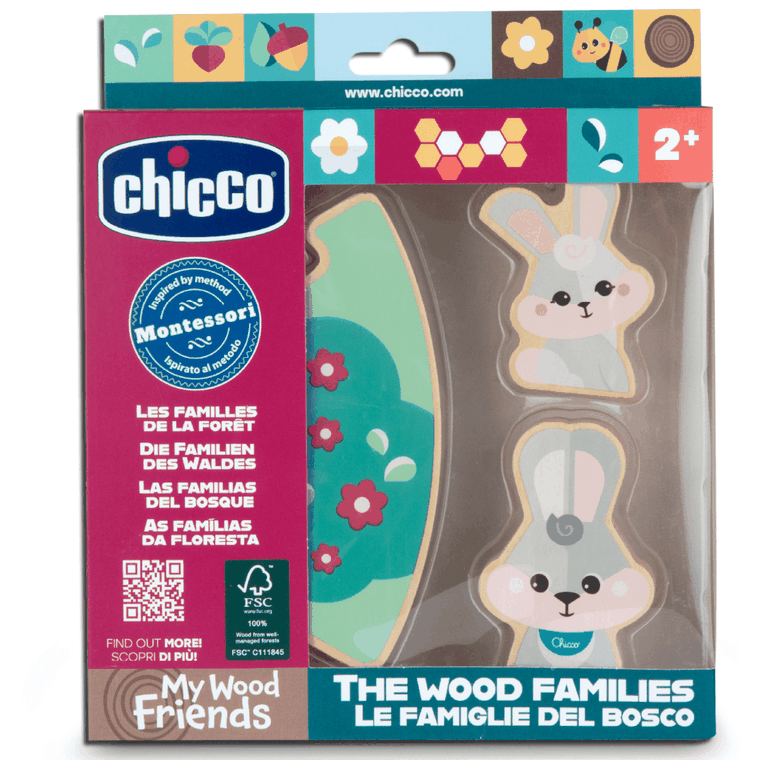 Chicco, My Wood Friends, Zestaw Tata, drewniane figurki króliczków, 2 szt.