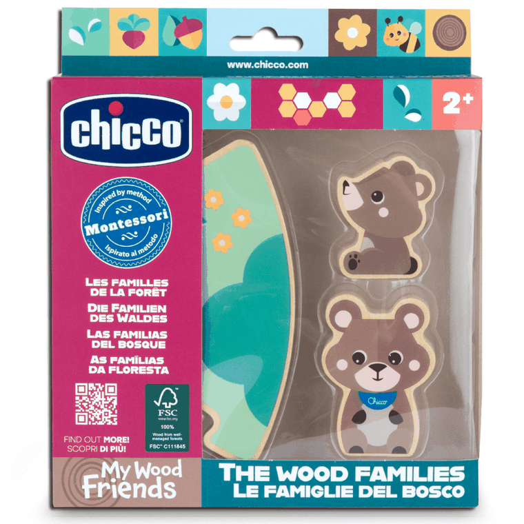Chicco, My Wood Friends, Zestaw Tata, drewniane figurki niedźwiadków, 2 szt.