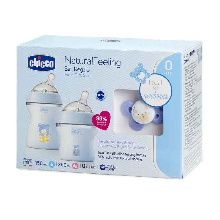 Chicco, Natural Feeling, zestaw butelek, niebieski