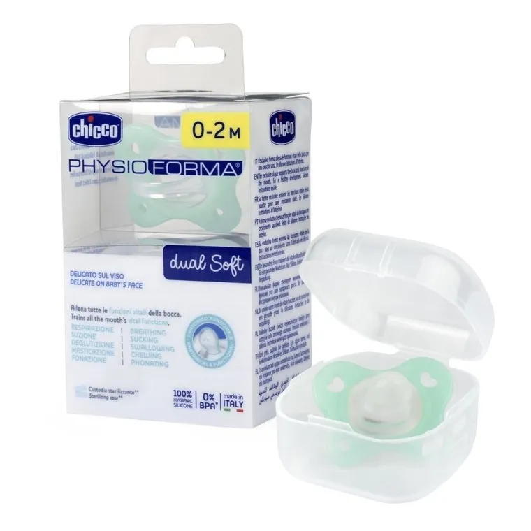 Chicco, PhysioForma Dual Soft, smoczek uspokajający, silikonowy, neutral, 0-2m