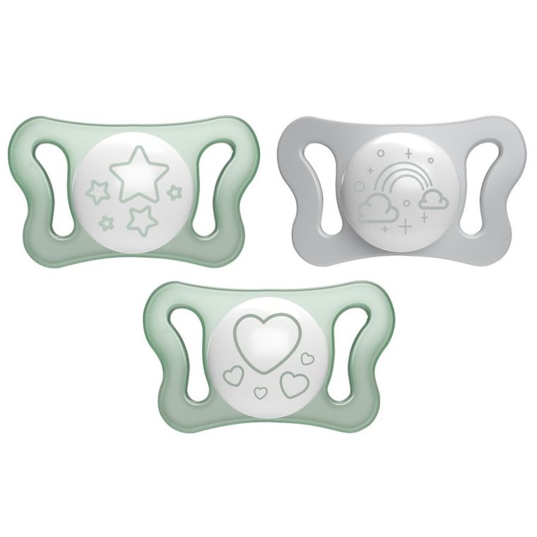 Chicco, Physioforma Micro, smoczek uspokajający, silikonowy, świecący, 0-2 m, 2 szt.