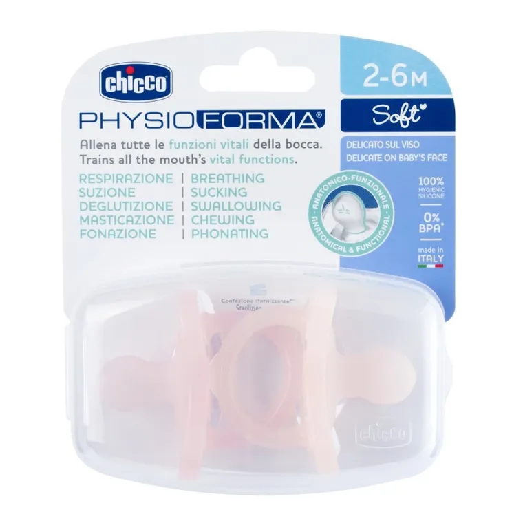 Chicco, PhysioForma Soft, smoczek uspokajający, silikonowy, różowy, 2-6m, 2 szt.