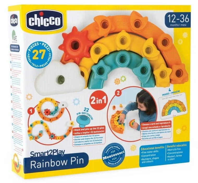 Chicco, Smart2Play, Kolorowe Pinezki, układanka, tęcza