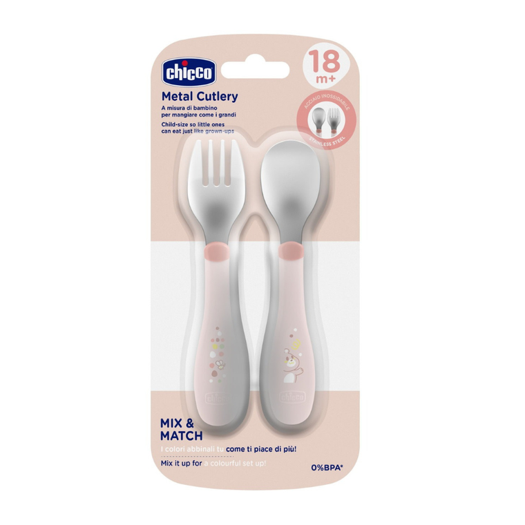 Chicco, sztućce metalowe, beżowe, 18m+