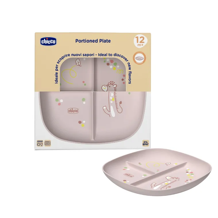 Chicco, talerz 3-dzielny, beżowy, 12m+
