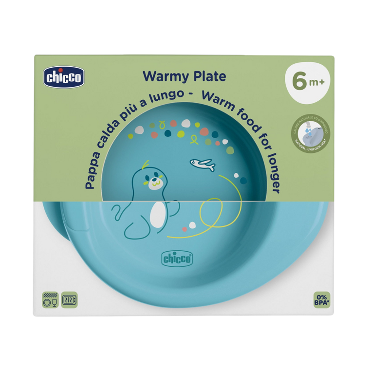 Chicco, talerz podgrzewany, turkusowy, 6m+