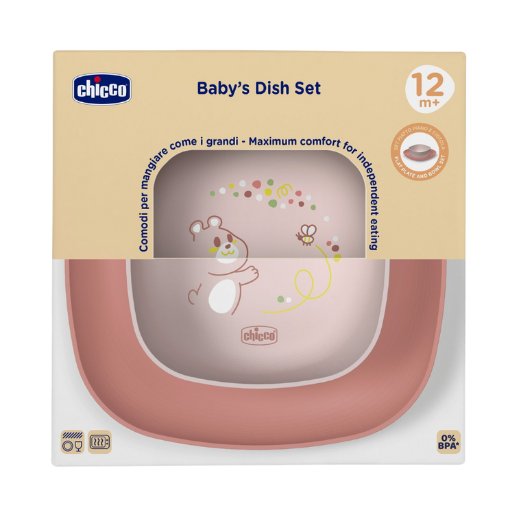 Chicco, zestaw 2 talerzy, brzoskwiniowy, 12m+