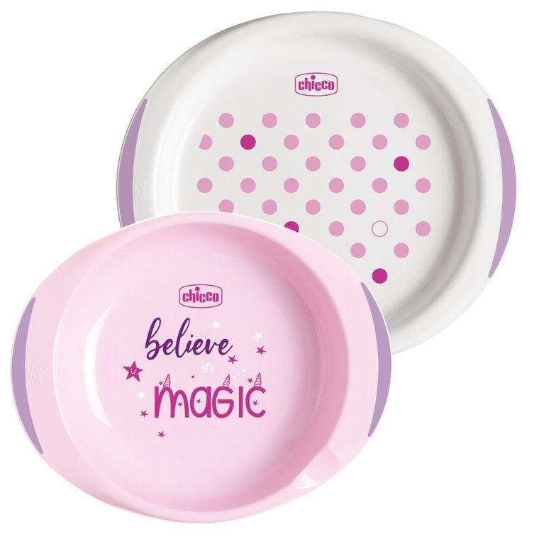 Chicco, zestaw 2 talerzy, różowy, 12m+
