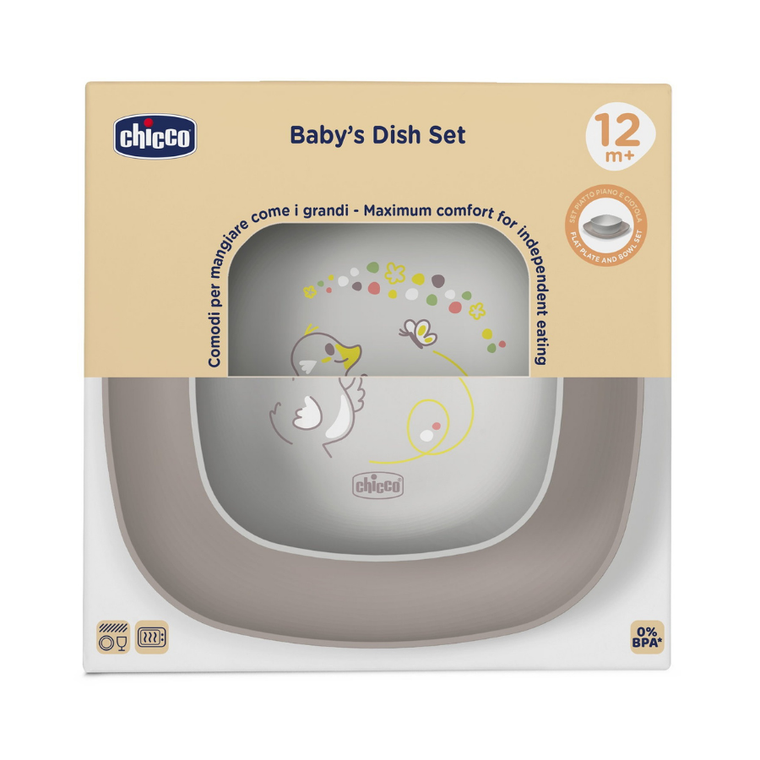 Chicco, zestaw 2 talerzy, szary, 12m+