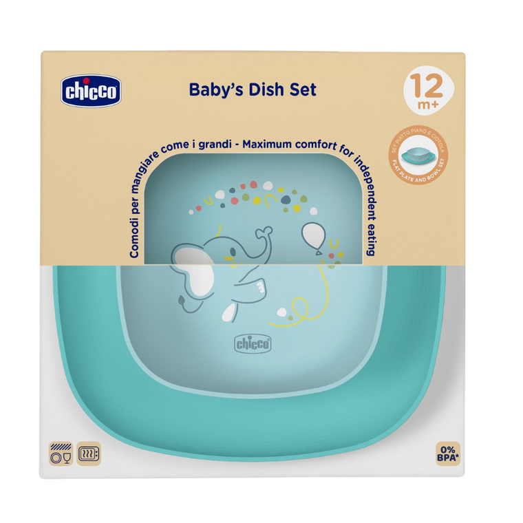 Chicco, zestaw 2 talerzy, turkusowy, 12m+