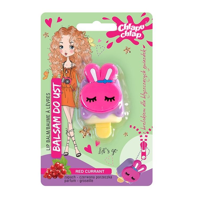 Chlapu Chlap, balsam do ust z brelokiem, czerwona porzeczka