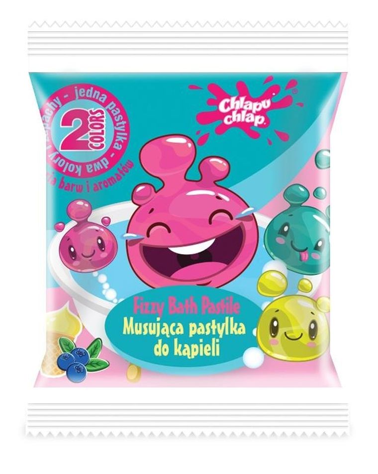 Chlapu Chlap, dwukolorowa musująca pastylka do kąpieli, jagoda i lody waniliowe, 1 szt.