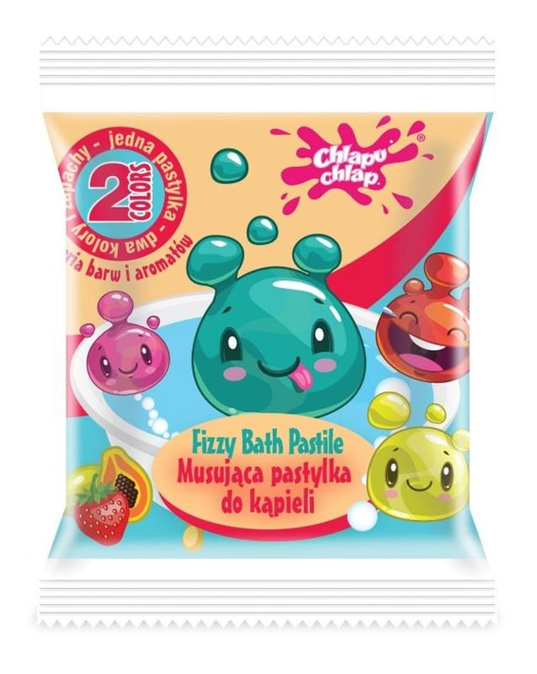 Chlapu Chlap, dwukolorowa musująca pastylka do kąpieli, mango i truskawka, 1 szt.
