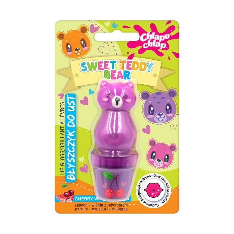 Chlapu Chlap, Sweet Teddy Bear, błyszczyk do ust, wiśnia z rabarbarem