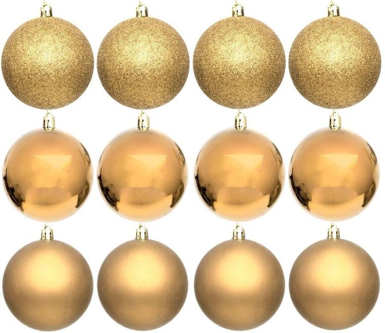 Christmas Decoration, bombka dekoracyjna, plastikowa, bezpieczna, złoty, 60 mm, 12 szt.