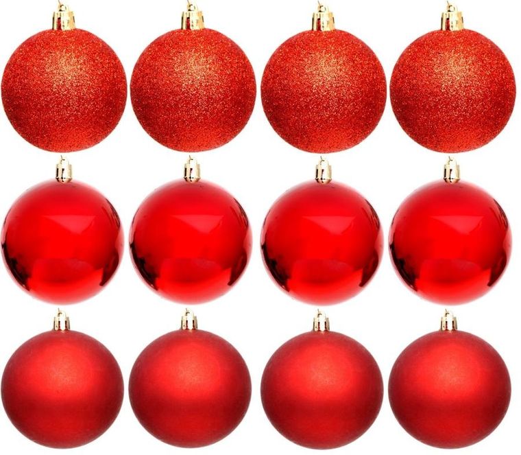 Christmas Decoration, bombka dekoracyjna, plastikowa, czerwony, 60 mm, 12 szt.