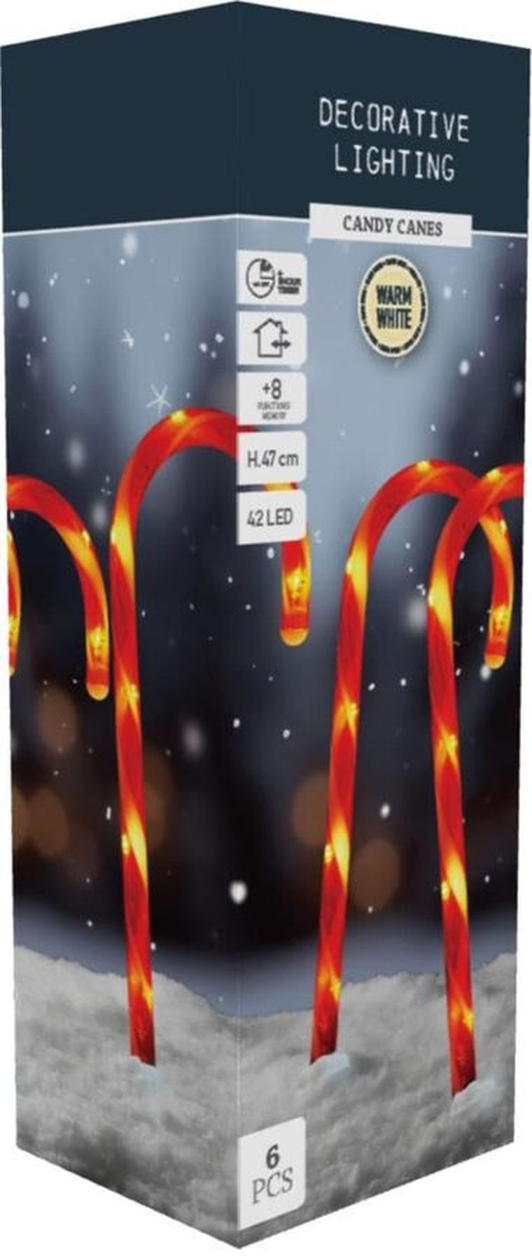 Christmas Decoration, lampki zewnętrzne laski świąteczne, Candy, 6 szt.