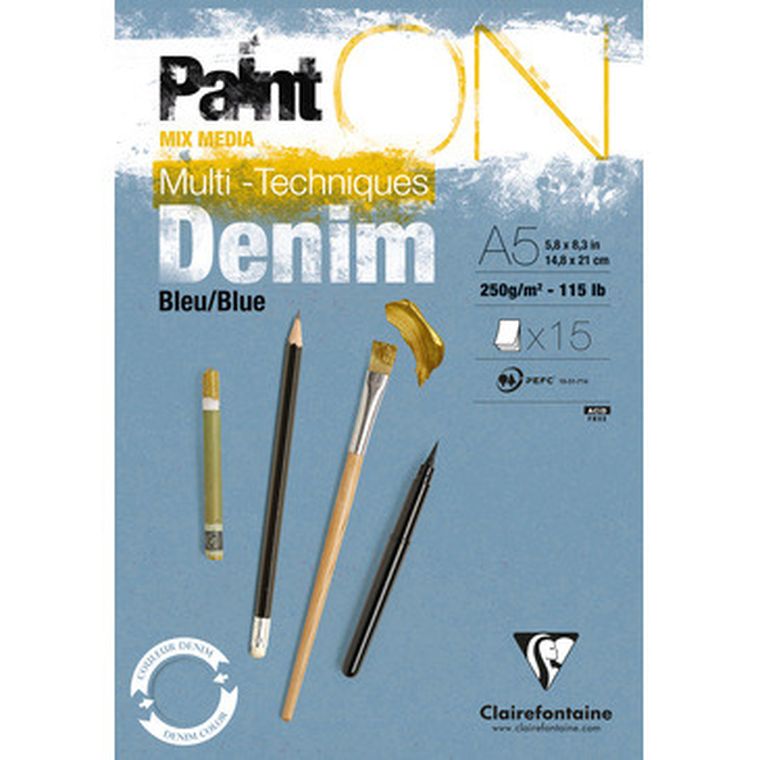 Clairefontaine, Paint On Denim Blue, szkicownik, A5, 15 kartek